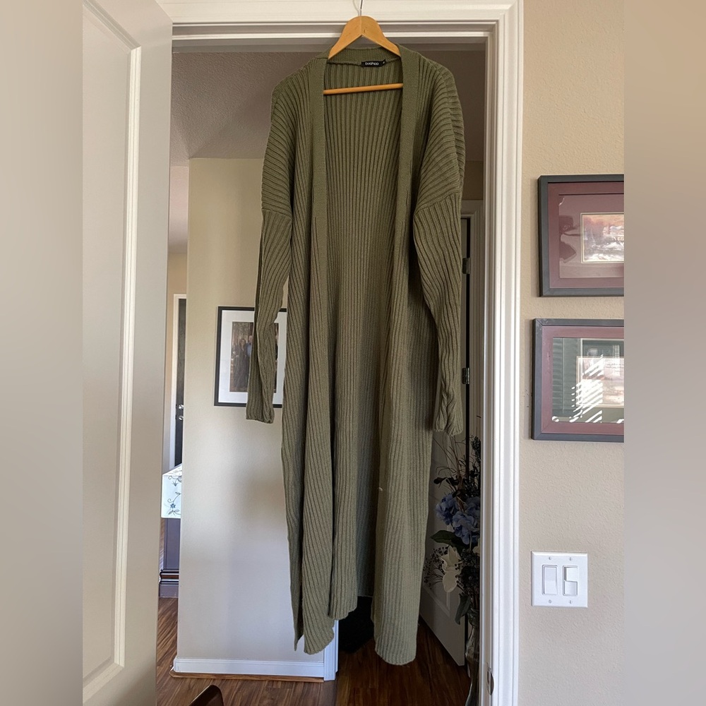 Olive Green Women's Sweater Duster